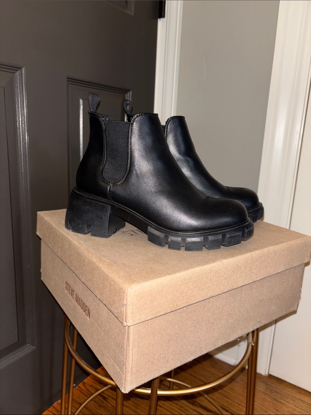 Steve Madden Black Lug Sole Chelsea Boot